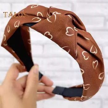 Женская повязка для волос с узлом в виде сердца, широкая полоса с леопардовым узором, эластичная противоскользящая ретро-легкое украшение для волос, женский обруч для волос, аксессуар для волос бежевый