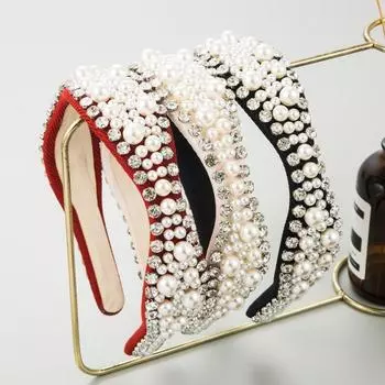 Женская повязка для волос с жемчугом и стразами, винтажный головной убор с кристаллами, шампунь, противоскользящие аксессуары для волос в стиле барокко OneSize