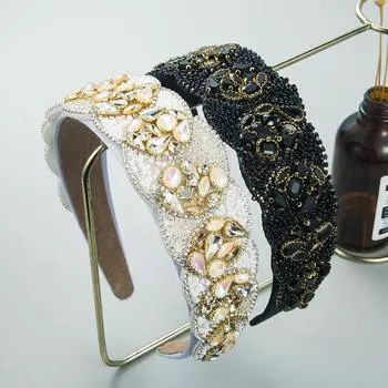 Женская повязка для волос в стиле барокко, красочное тяжелое ремесло, преувеличенное украшение для волос, великолепный головной убор для выпускного вечера OneSize чёрный