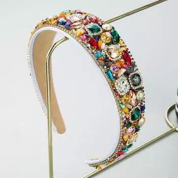 Женская повязка для волос в стиле барокко с геометрическим цветным камнем и кристаллами, повязка на голову из супер сверкающего цветного стекла, обруч для волос OneSize красный