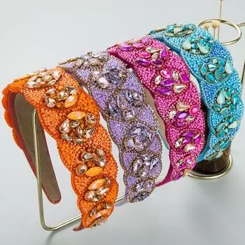 Женская повязка для волос в стиле барокко, красочный обруч с водой, широкий край, яркий орнамент для волос, головной убор OneSize красный