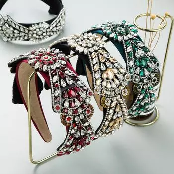 Женская повязка для волос в стиле барокко, винтажный головной убор с кристаллами и цветком, аксессуары для волос с широкими краями OneSize красный