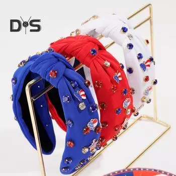 Женская повязка на голову 4 июля, красный, белый, синий, узел, бисерный обруч для волос с американским флагом, аксессуары ко Дню независимости красный