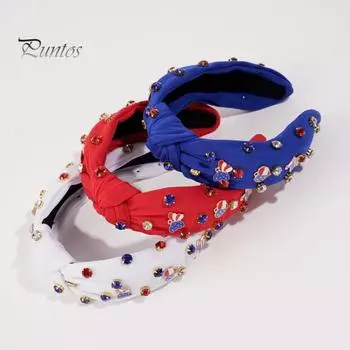 Женская повязка на голову 4 июля, красный, белый, синий, узел, бисерный обруч для волос с американским флагом, аксессуары ко Дню независимости красный