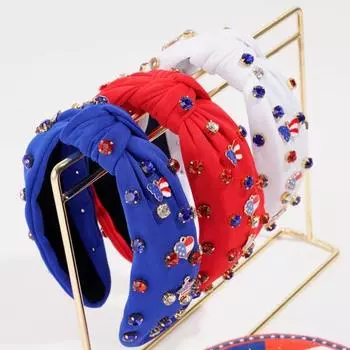 Женская повязка на голову 4 июля, красный, белый, синий, узел, бисерный обруч для волос с американским флагом, аксессуары ко Дню независимости красный