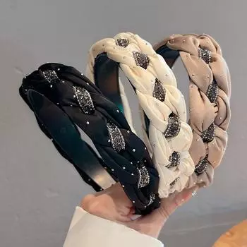 Женская повязка на голову для девочек, винтажная мягкая ткань, широкие повязки для волос, дрель, головной убор, женские волосы, эластичные повязки для волос чёрный