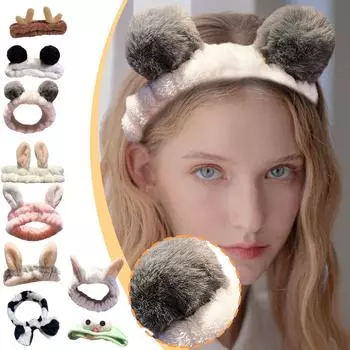 Женская повязка на голову для мытья лица, повязка на голову, симпатичные ушки, галстук-бабочка, повязка для волос с эффектом мытья и макияжа One Size