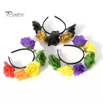 Женская повязка на голову Марди Гра, цветная искусственная роза, головной убор для вечеринки, повязка на голову с цветочной короной, аксессуары для подростков, взрослых, карнавальный костюм для вечеринки золотистый/чёрный