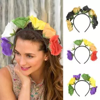 Женская повязка на голову Mardi Gras, цветная искусственная роза, головной убор для вечеринки, повязка на голову, цветочная корона, аксессуары чёрный/золотистый