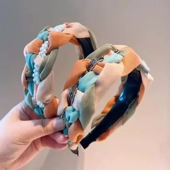 Женская повязка на голову, плетеная повязка на голову, женский широкий боковой обруч для волос, контрастный цвет, элегантный головной убор для девочек, обруч на голову