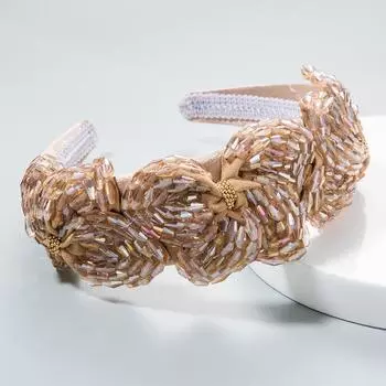 Женская повязка на голову ручной работы с широкими краями в форме цветов, строка с кристаллами, модная супер вспышка 15.5*13cm чёрный