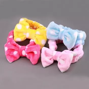 Женская повязка на голову с бантиками в горошек, коралловый флисовый узел, эластичная повязка для волос, однотонные резинки для волос, аксессуары для девочек, мытье лица, макияж, повязка на голову