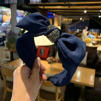 Женская повязка на голову с бантом, креативная повязка на голову с широкими полями, аксессуары на голову тёмно-синий