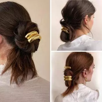 Женская повязка на голову с геометрическим металлическим декором, высокая эластичная резинка для волос, универсальная укладка, аксессуары для волос B серебряный