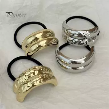 Женская повязка на голову с геометрическим металлическим декором, высокая эластичная резинка для волос, универсальная укладка, аксессуары для волос B золотистый