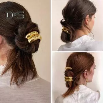 Женская повязка на голову с геометрическим металлическим декором, высокая эластичная резинка для волос, универсальная укладка, аксессуары для волос A золотистый