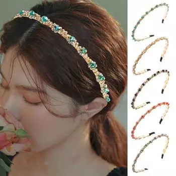 Женская повязка на голову с искусственными хрустальными бусинами, эластичный нескользящий обруч для волос, легкая повязка на голову с тонкими краями, аксессуары для волос зелёный