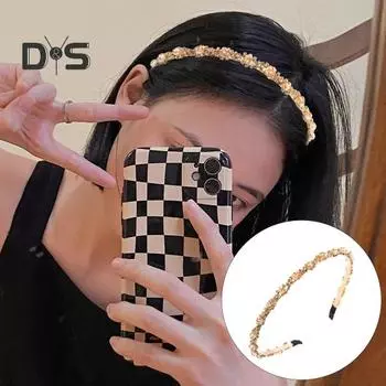 Женская повязка на голову с искусственными хрустальными бусинами, эластичный нескользящий обруч для волос, легкая повязка на голову с тонкими краями, аксессуары для волос кофейный