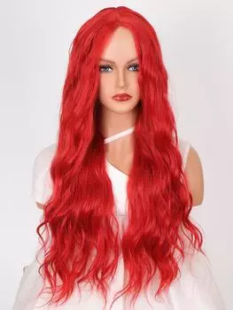 Женская повязка на голову с кружевом ручной работы, большой красный центр, разделенная волна, завитые, очень длинные волосы