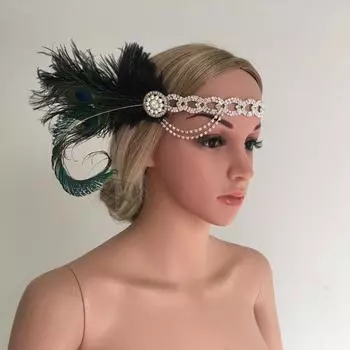 Женская повязка на голову с перьями павлина и кристаллами, повязка на голову с кисточками, свадебная вечеринка