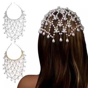 Женская повязка на голову с сеткой, имитацией жемчуга, повязка на голову, легкая, удобная, обруч для волос, прическа, платье серебряный