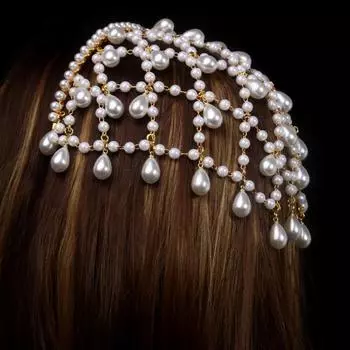 Женская повязка на голову с сеткой, имитацией жемчуга, повязка на голову, легкая, удобная, обруч для волос, прическа, платье золотистый