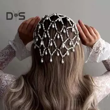 Женская повязка на голову с сеткой, имитацией жемчуга, легкая, удобная повязка на голову, обруч для волос, прическа, нарядные аксессуары для волос серебряный