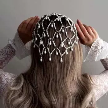 Женская повязка на голову с сеткой, имитацией жемчуга, легкая, удобная повязка на голову, обруч для волос, прическа, нарядные аксессуары для волос серебряный