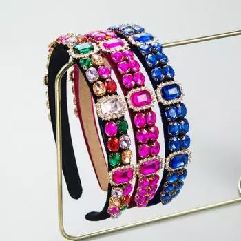 Женская повязка на голову с темпераментом и бриллиантами в стиле барокко OneSize синий