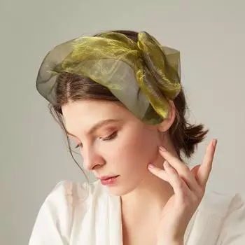 Женская повязка на голову с тонким бантом из сетчатой пряжи, декоративная легкая повязка для волос, яркие цвета, широкие волосы серый/зелёный