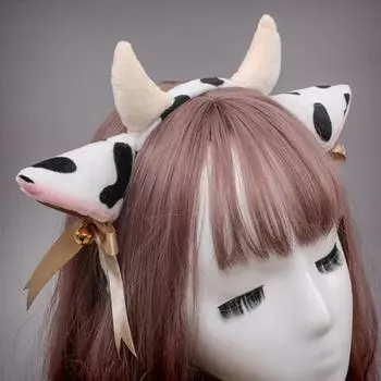 Женская повязка на голову с ушками молочной коровы и бантом, лента, колокольчик, декор, гибкий легкий головной убор ручной работы, аксессуар для костюма белый