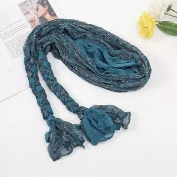 Женская повязка на голову, шарф, плетеная красочная плиссированная мягкая дышащая декоративная противоскользящая теплая повязка на голову, шляпа, повязка на голову синий