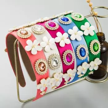 Женская повязка на голову со стеклянным кристаллом и цветком, небольшой свежий темпераментный головной убор OneSize розовый