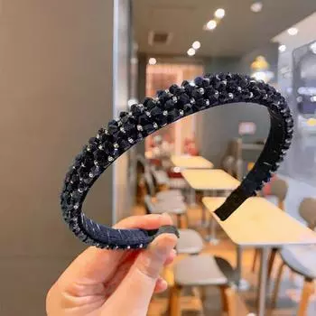 Женская повязка на голову со стразами и хрустальными бусинами, повязка на голову, обруч для волос, вечерние тёмно-синий