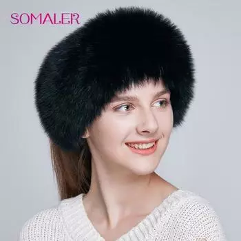 Женская повязка на голову SOMALER из натурального меха лисы, вязаные теплые наушники, повязка на голову из меха России, повязка на голову F грязно-белый