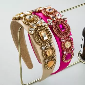 Женская повязка на голову в стиле барокко, обруч для волос с тяжелыми стеклянными кристаллами и расширенными возможностями OneSize жёлтый