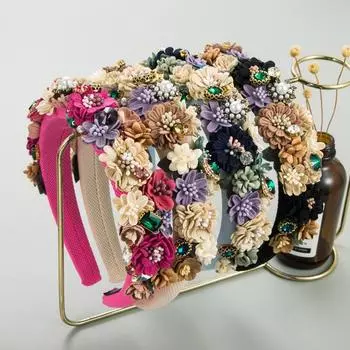 Женская повязка на голову в стиле барокко с цветочным жемчугом и уличным шоу, обруч для волос высокого качества OneSize розы красного