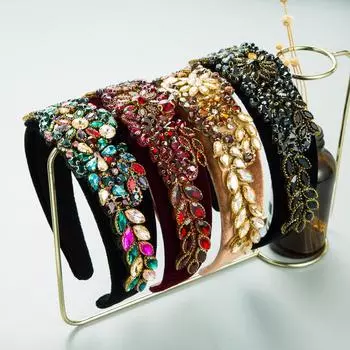 Женская повязка на голову в стиле барокко с кристаллами и широкими краями, темпераментная повязка на голову, головной убор высокого качества OneSize красный