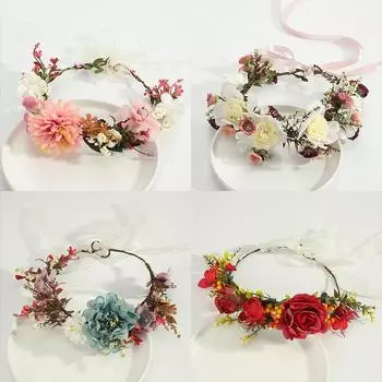 Женская повязка на голову в стиле бохо с цветочным венок, сказочная корона, цветок, свадебная повязка на голову, гирлянда розовый