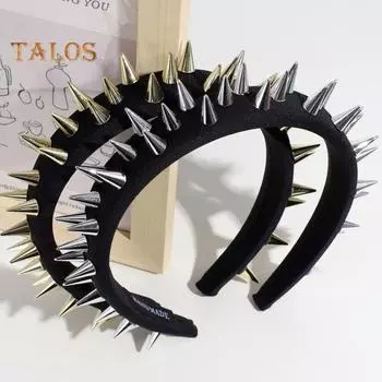 Женская повязка на голову в стиле панк, длинная заклепка, декор, широкая эластичная противоскользящая женская повязка для волос, обруч для волос, аксессуар для волос серебряный