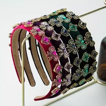 Женская повязка на волосы в стиле барокко, винтажный обруч с кристаллами и бантом, легкий роскошный головной убор OneSize зелёный