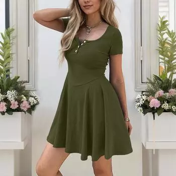 Женская повседневная эластичная облегающая юбка на пуговицах с карманами L армия зеленый