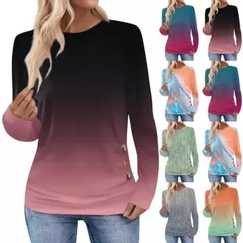 Женская повседневная элегантная удобная модная футболка с круглым вырезом и топ с градиентным принтом L шафрановый