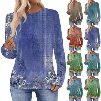 Женская повседневная элегантная удобная модная футболка с круглым вырезом и цветочным принтом, топ L