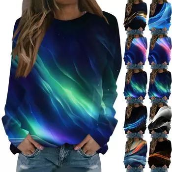 Женская повседневная элегантная удобная модная футболка с круглым вырезом, топ с разноцветным принтом XXXL жёлтый