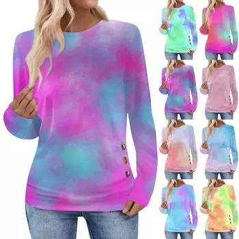 Женская повседневная элегантная удобная модная футболка с круглым вырезом и топ с градиентным принтом M фиолетовый