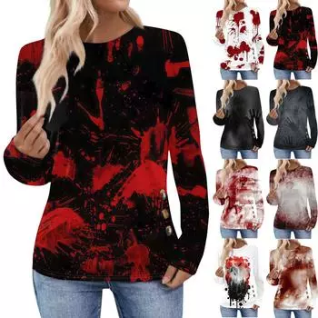 Женская повседневная элегантная удобная модная футболка с круглым вырезом Топ с принтом на Хэллоуин M