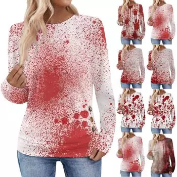 Женская повседневная элегантная удобная модная футболка с круглым вырезом Топ с принтом на Хэллоуин XL