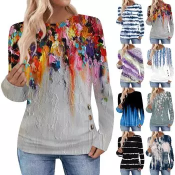 Женская повседневная элегантная удобная модная футболка с круглым вырезом и топ с градиентным принтом S серый