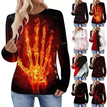 Женская повседневная элегантная удобная модная футболка с круглым вырезом Топ с принтом на Хэллоуин XL шафрановый